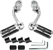 1.25" Highway Footpegs, Adjustable Long Angled Pegs w/Mounts Replacement for Harley Touring Street Glide Electra Glide Road King Softail CVO Dyna Trike VRSC Sportster w/1-1/4" Engine Guard,Chrome#1