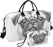 [YXYZRMY] Cute Pugdog Black White Travel Duffel Bag Gym Bag Sports Tote Bag with Multiple Interior Pockets Shoulder Weekender Bag for Women Men with Toiletry Bag 20.5”x 7.9”x 13.8”, Multi-Colored, one
