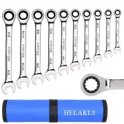 10-Piece 1/4-3/4 Inch Ratchet Wrench Set Chrome Vanadium Steel SAE Combination B