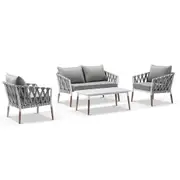 Silas Outdoor Ivory Rope Lounge Setting with Coffee Table - Outdoor Dining Settings