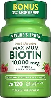 Biotin 10000mcg | 120 Fast Dissolve Tablets | Maximum Strength | Hair Skin and Nails Supplement | Natural Berry Flavor | Vegetarian, Non-GMO, Gluten Free | by Nature's Truth