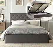 Istyle Chester King Gas Lift Ottoman Storage Bed Frame Fabric Grey