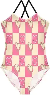 [RPLIFE] Kids Swim Suits 3-10 Y Beach Swimwear, Checkerboard Pink Cream