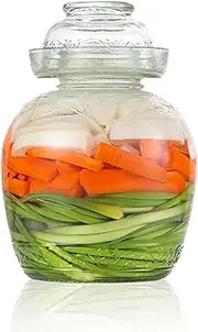 Pickle Container 2.5 L Food Grade Fermentation Jar Traditional Kimchi Containers with Bowl Cap Transparent Glass Jar with Lid Fermentation Kit for Pickling Kimchi Sauerkraut, Pickle Container