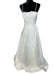 Cindy Womens Wedding Gown Floral Embroidery Spaghetti Straps Size S Sequin Pearl
