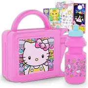 Hello Kitty Lunch Box for Girls - Bundle with Hello Kitty Lunch Box with Hello Kitty Water Bottle Plus Stickers, Tattoos, More | Hello Kitty Lunch Box Containers Set