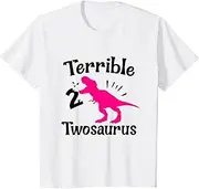 [X.Style] Kids Terrible Twosaurus 2nd Birthday Girl T-Rex B-Day 2 Years Old ds1087 T-Shirt (S) White