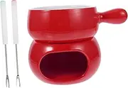 SHOWERORO 1 Set Ceramic Cheese Fondue with Handle Chocolate Melting Pot for Dipping Includes Forks for Home Bakeries and Parties
