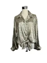 NWT Topshop Oversized Paisley Cropped Tie Front Balloon Sleeves Blouse 14