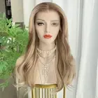 Blonde and Brown wigs Highlight with Curtain Bangs 13x4 Lace Front Wig Long N...