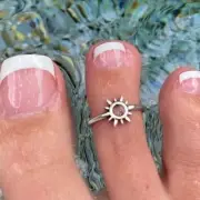 Solid Metal Attractive Women's Adjustable Sun Toe Ring White Gold Plated Silver