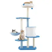 Costway 137cm Tall Modern Cat Tree Tower Cat Climbing Stand 6-Tier Cat Furniture Blue