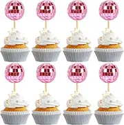 24 PCS Pink Disco Ball Cupcake Toppers, Disco Ball Cupcake Picks, Mini Disco Ball Cake Toppers Disco Theme Cake Decorations for Disco Theme Party 70s Disco Party Decorations