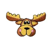 IRON ON PATCH applique Moose Head with Pink Cheeks 2" x 1-1/8"