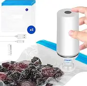 [VICARKO] Vacuum Food Sealer, Save Sealer, USB Rechargeable Handheld Pump, for Sous Vide and Food Storage, with 5 Reusable Zipper Vacuum Bags, Compatible with Anova Joule Sous Vide Machine