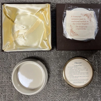 Framework Miniature Needlework Trinket Box Round Cream 3” New UK