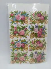 Vintage PZB Pastel Flower Cart Scraps ~ Germany