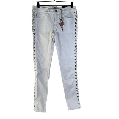 Daang Goodman Tripp Womens Skinny Jeans White Pockets Mid Rise Grommet 11/30 New