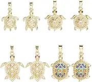 [Beebeecraft] 1 Box 8Pcs Cubic Zirconia Charm 18K Gold Plated Brass 4 Styles Turtle Charms Ocean Animal Tortoise Beach Charms for Summer Theme DIY Jewelry Bracelet Necklace Earring Keychain