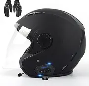 Bluetooth Motorcycle Open Face Helmet Vintage 3/4 Scooter Helmet for Men Women DOT/ECE Approved Retro Modular Half Helmet Light Moped Helmet