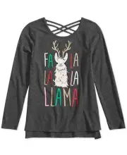Epic Threads Big Kid Girls Llama Holiday T-Shirt Color Charcoal Heather Size M