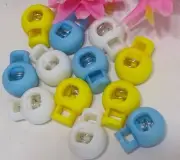 Plastic Round Toggle 1-Hole Spring Use w/ DIY Face Mask Blue Yellow White 12 set