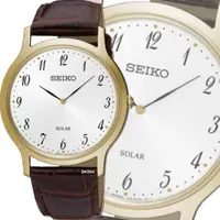 在飛比找momo購物網優惠-【SEIKO 精工】SOLAR太陽能/簡約數字金殼褐皮帶腕錶