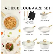 Pots and Pans Set Non Stick - 14 Pcs White Granite Kitchen Cookware Set
