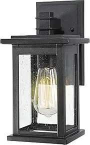 EMLIVIAR Outdoor Wall Sconce, 1-Light Exterior Wall Lantern in Black Finish with Clear Seeded Glass, OS-1803EW1
