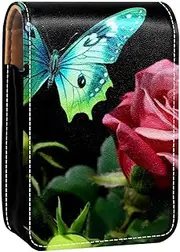 Lipstick Case,Portable Makeup Bag Cosmetic Pouch,Lipstick Holder Makeup Organizer,Butterfly and Rose
