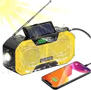 Emergency Solar Hand Crank Portable Radio AM/FM/NOAA Weather Radio with 5000 MAH Rechargeable Battery LED Flashlight, Reading Lamp, SOS, Cell Phone Charger, Compass, IPX5 Waterproof,Yellow