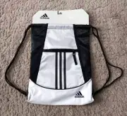 New Adidas Alliance II Sackpack, White & Black, Zipper Pocket Drawstring