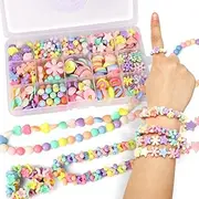 Ashintar DIY Bracelet Making Kit, 24 Grids Mixed Shapes Multicolor Acrylic Safety Kids DIY Handmade Beaded Toys, Parent-child Interaction Craft Kits, Necklace Making Kits For Girls,Plastic Colorful Craft Beads Bracelets Necklace Gifts For Chirldren