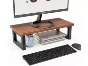 15.5 Inches Computer Monitor Stand Ergonomic Wood & Black Desktop Riser - New