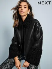 Black Borg Cuff Aviator Jacket (E13693) | $100