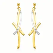 9ct Yellow Gold Round Brilliant Cut Diamond Set Drop Earrings