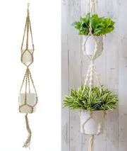 Macrame Plant Hanger Double Pot Holder Hanging Baskets Rope Flower Planter 140cm