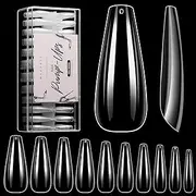 Makartt 500pcs Coffin Nails Clear Ballerina False Nails Tips Long Full Cover Acrylic Fake Nails 10 Sizes