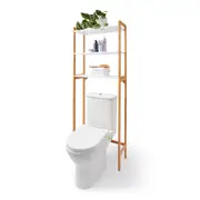 Bamboo and White Over Toilet Shelf Unit