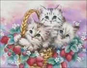 Needlework Embroidery DIY Counted Cross Stitch Kits - Cats with Strawberries