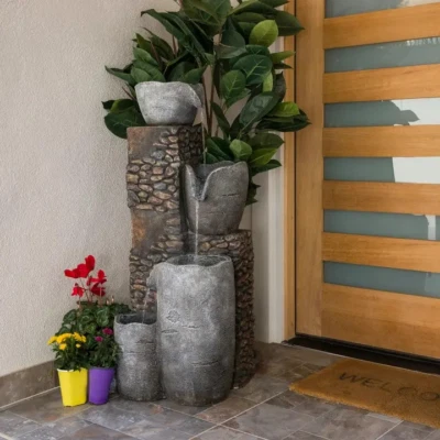 Alpine Corporation 4-Tier Stone Bowl Fountain with Led Light