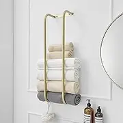 BWE Brushed Gold Towel Racks for Bathroom Towel Rack for Rolled Towels Wall Mounted Bathroom Organizer Stainless Steel Bathroom Accessories with 2 Hooks