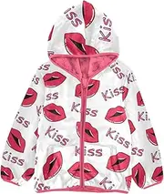 [GuoChe] Sherpa Jacket Valentines Fashion Kisses Lips Pink Doodles Toddler Girl Winter Jacket pink Toddler Zip Up Hoodie 3T