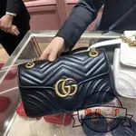 【全國購】 GUCCI 古馳 GG MARMONT 黑色波浪紋 肩背包 26CM 鏈條包 肩背包 手提包 443497