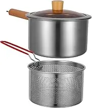 AUTSUPPL 1Set Deep Fryer Kit Stainless Steel Cooking Pot with Basket Versatile Frying Pot for Porridge Soup More Lightweight Design for Home Kitchen Use
