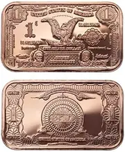1 oz copper bar $1 bill currency Black Eagle banknote coin