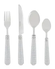 French Home Bistro 16Pc Stainless Steel Flatware Set, Service For 4, Geometric Grid