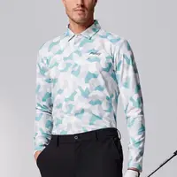 在飛比找momo購物網優惠-【PING】男款迷彩幾何吸濕排汗薄長袖POLO衫-綠(GOL
