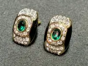 Vintage 80’s Exquisite Emerald Green Channel Set, Pave Crystals Clip On Earring