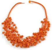 [Avalaya] Multistrand Small Ceramic Bead Cotton Cord Statement Necklace in Orange Colours - 58cm Long, One Size, ceramic cords